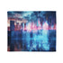 Digital Waterfall Cascading Across Skyline — Plush Fleece Throw Blanket — Draped Over Sofa & Bed Lifestyle View
