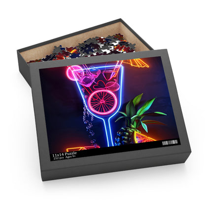 Vibrant Neon Cocktail Jigsaw Puzzle - Tropical Cocktail Design | Perfect for Relaxing & Unwinding - 500 Pieces