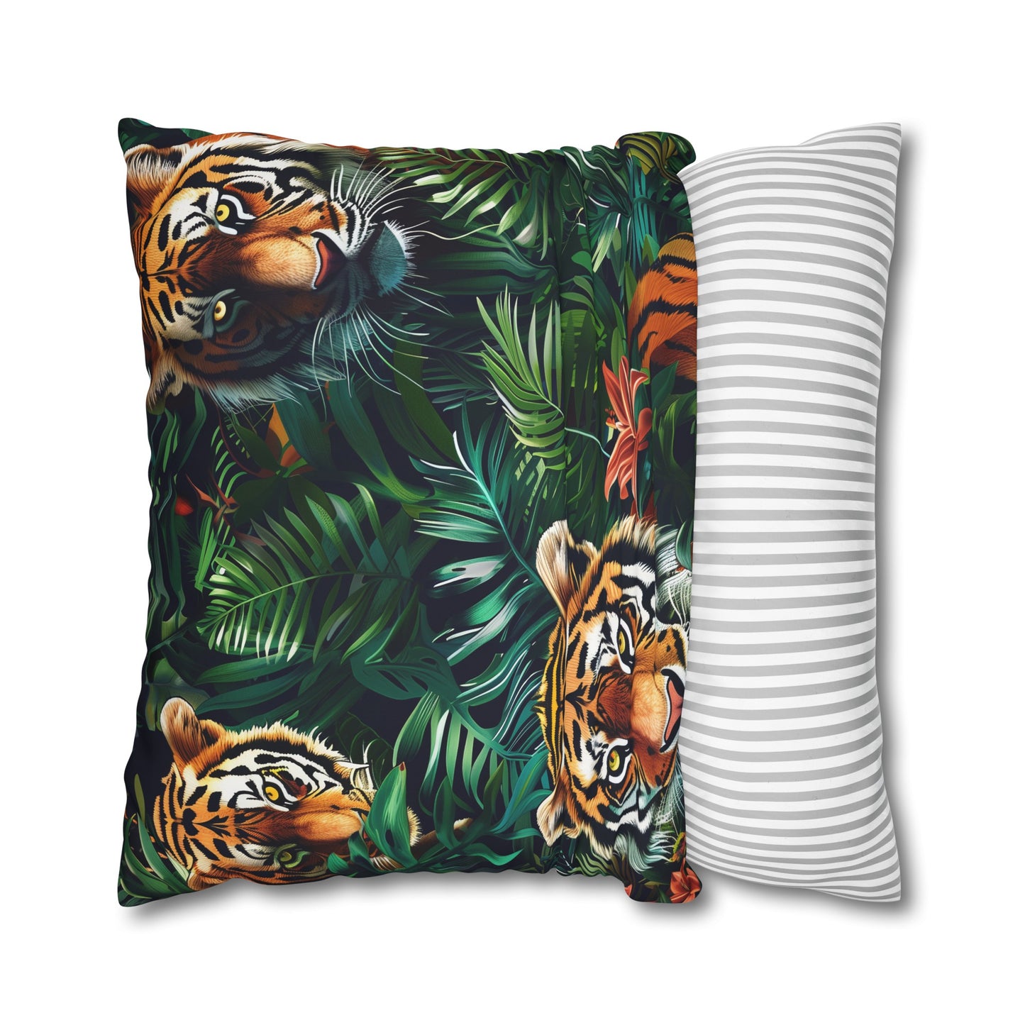 "Tiger Safari Pillow Case - Jungle Safari pattern with majestic tigers, transform your bedroom into a wild oasis"