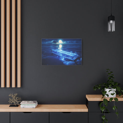 Glass Harmonica Floating in Moonlight Stretched Canvas Wall Art