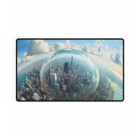 Glass City Hovering Above Earth — XL & XXL Desk Mat — Gaming & Workspace Desk Setup View