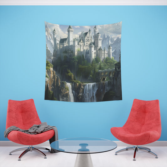 Kingdom of Dreams: A Fantasy Castle Tapestry | Wall Tapestry | All Over Print, AOP, Decor, Halloween, Home & Living, Home Decor, Indoor, Spring Essentials, Sublimation, Tapestry | Prints with Passion