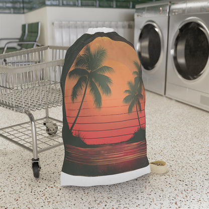 Tropical sunset laundry bag with retro design and palm trees for a touch of charm