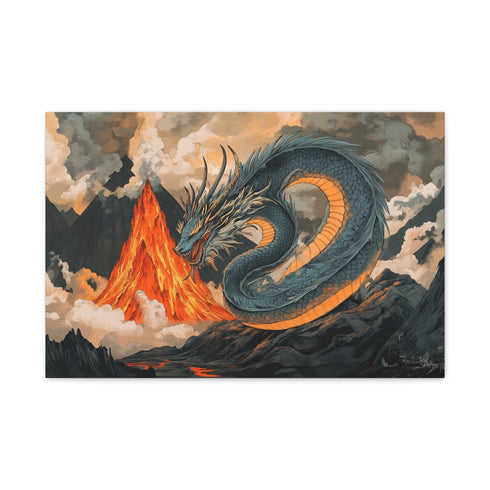 Mirror Dragon Curled Around Volcano — Canvas Wall Art — Front Gallery-Wrapped Canvas View