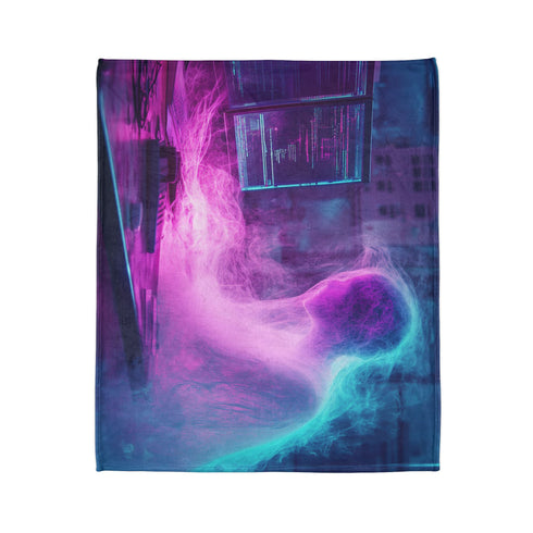 Data Ghost Drifting through Abandoned Plush Fleece Throw Blanket