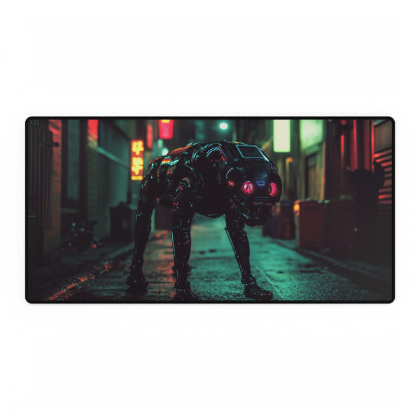 Robot Dog in Neon Lit Alley — XL & XXL Desk Mat — Full Top-Down Artwork View