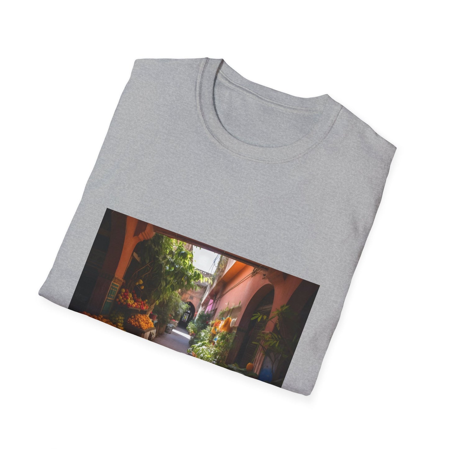 "Vibrant Marrakech-inspired tapestry t-shirt, transporting you to colorful markets and lush gardens with each wear"