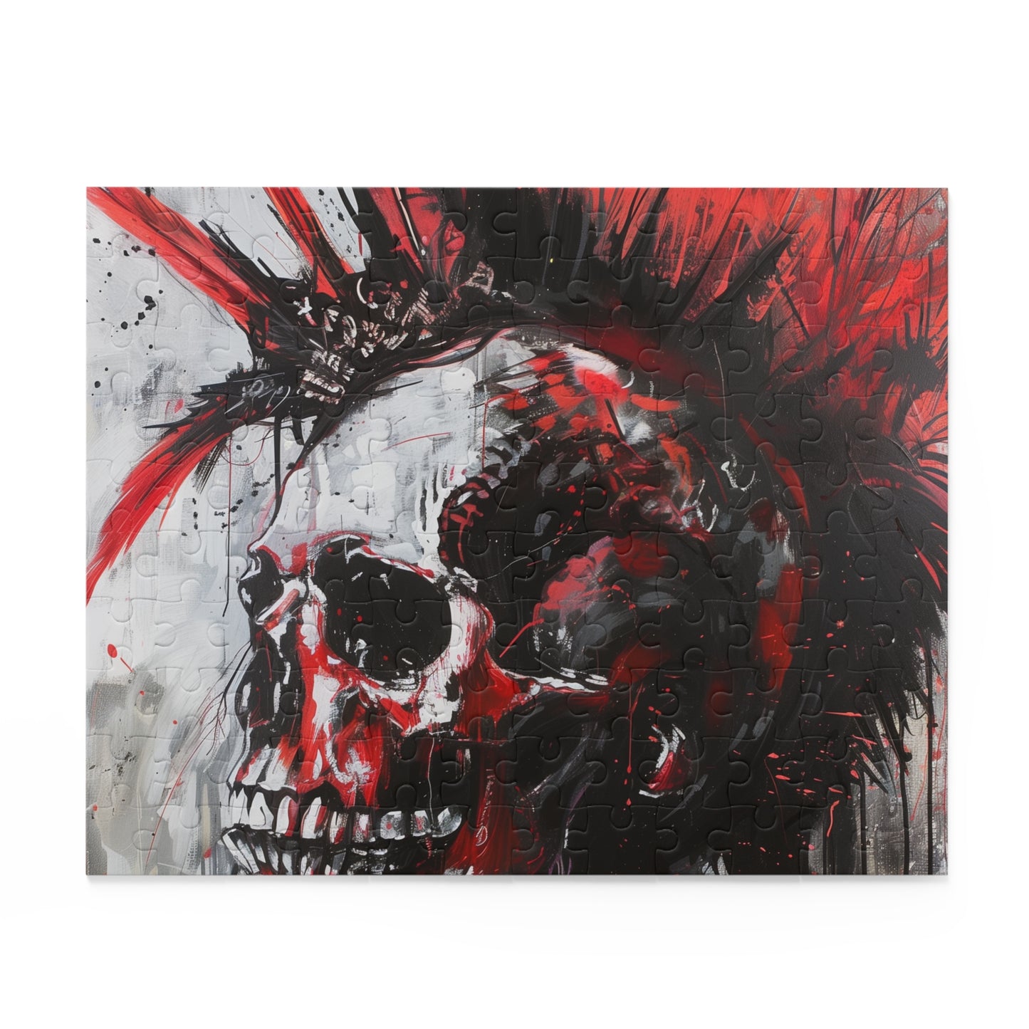 "Edgy punk rock skull puzzle with intricate details and vibrant colors for hours of artistic entertainment"