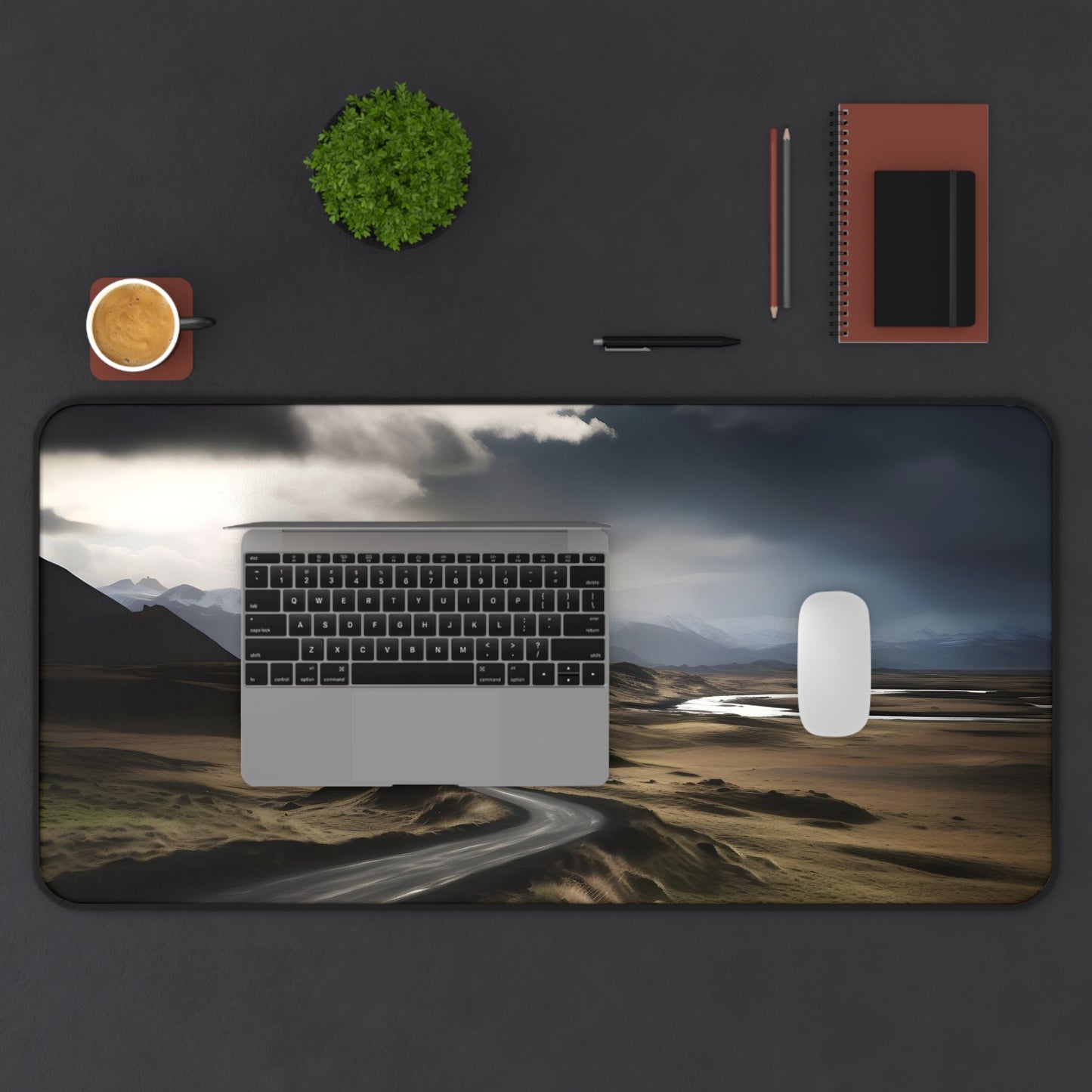 "Iceland Ring Road desk mat with stunning landscape, nature-inspired workspace accessory"