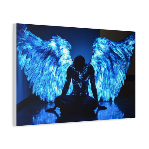 Fallen Angel with Glowing Wings — Canvas Wall Art — Side Profile & Stretched Corner Detail