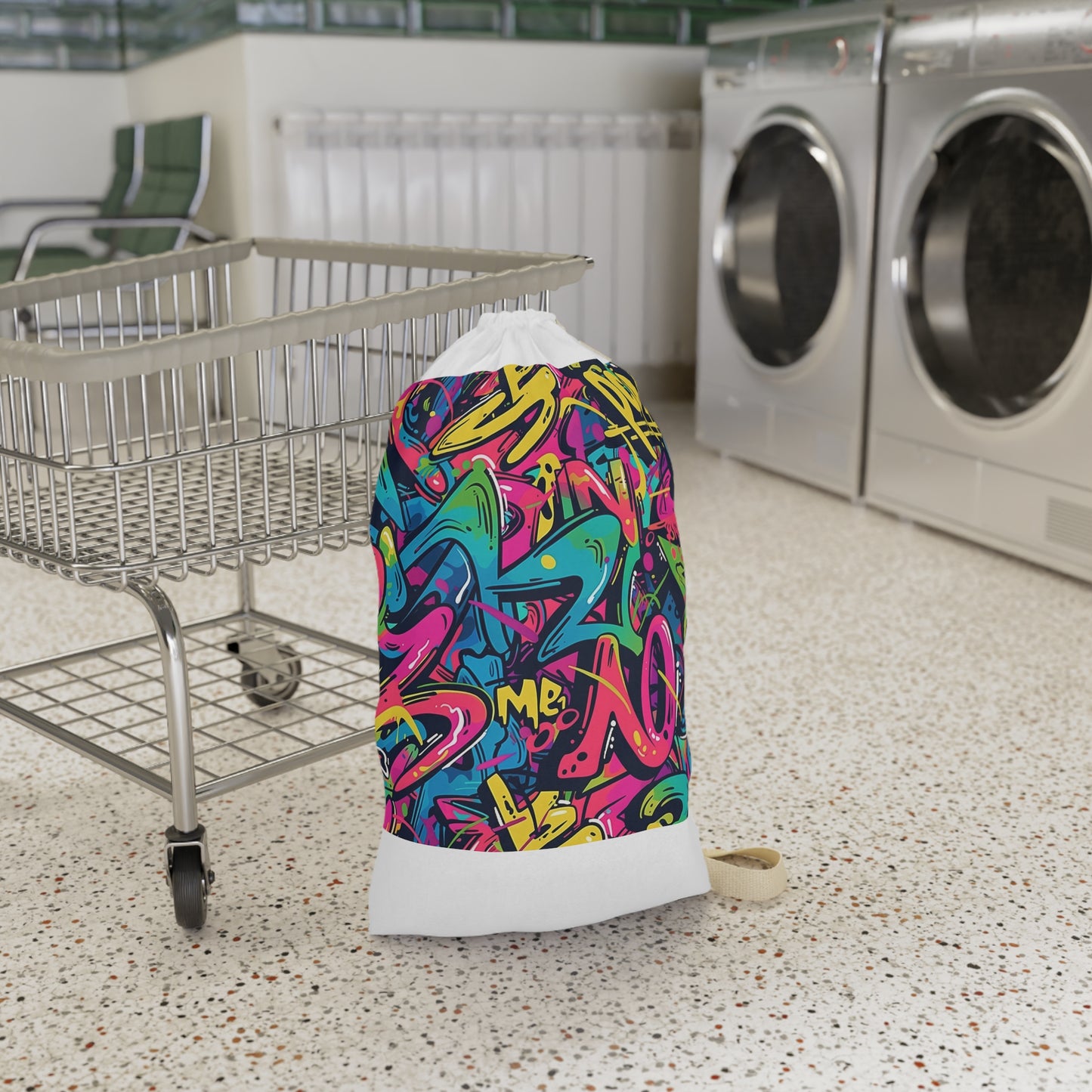 "Neon Graffiti Laundry Bag with Vibrant Urban Pattern for Stylish Laundry Days"