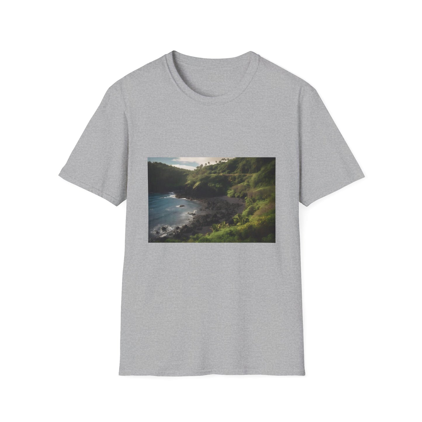 Alt text: "A Tapestry of Nature's Wonders T-shirt - Captivating design showcasing Maui's diverse landscapes, rugged coastlines, lush rainforests, and majestic waterfalls, evoking the spirit of adventure and the allure of the unknown. Embrace the power of nature and the beauty of exploration with this vibrant masterpiece, carrying Maui's wild essence close to your heart."