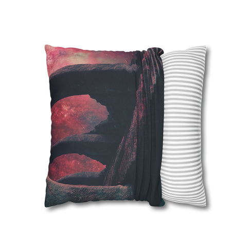 Temple Stairs Disappearing into Cosmos Double-Sided Square Cushion Cover