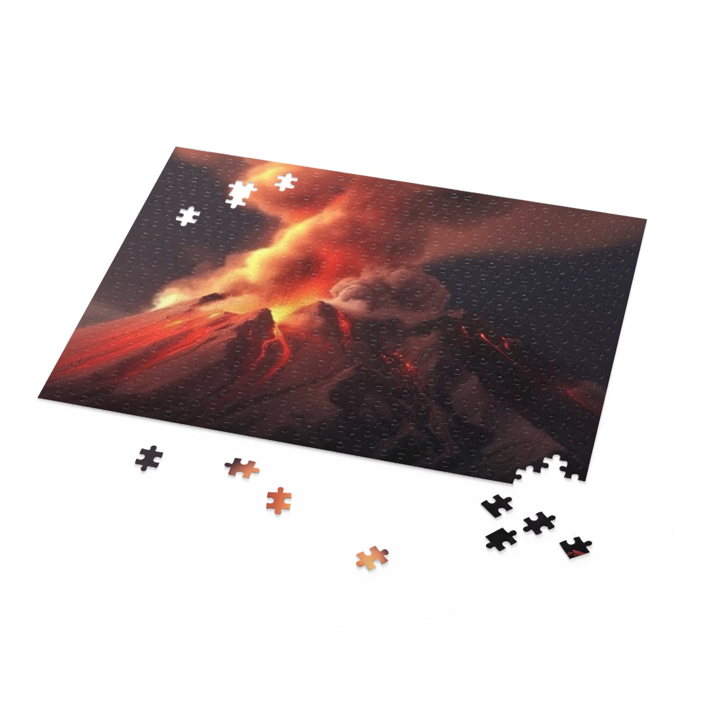 Fiery Volcano Jigsaw Puzzle - Mesmerizing image of erupting volcano against sunset backdrop. Experience nature's beauty!