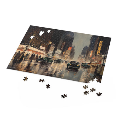 "Roaring 20s NYC jigsaw puzzle with iconic landmarks and vintage imagery - perfect for history buffs and puzzle lovers"