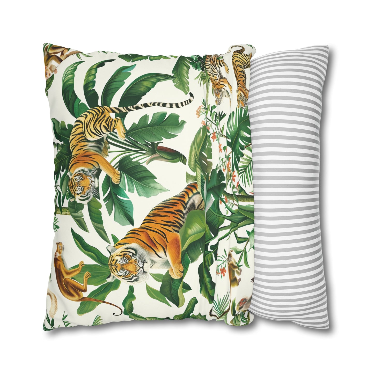 "Transform your bedroom with Tiger Jungle Safari Pillowcase - majestic tigers in lush green foliage for stylish and comfortable sleep"