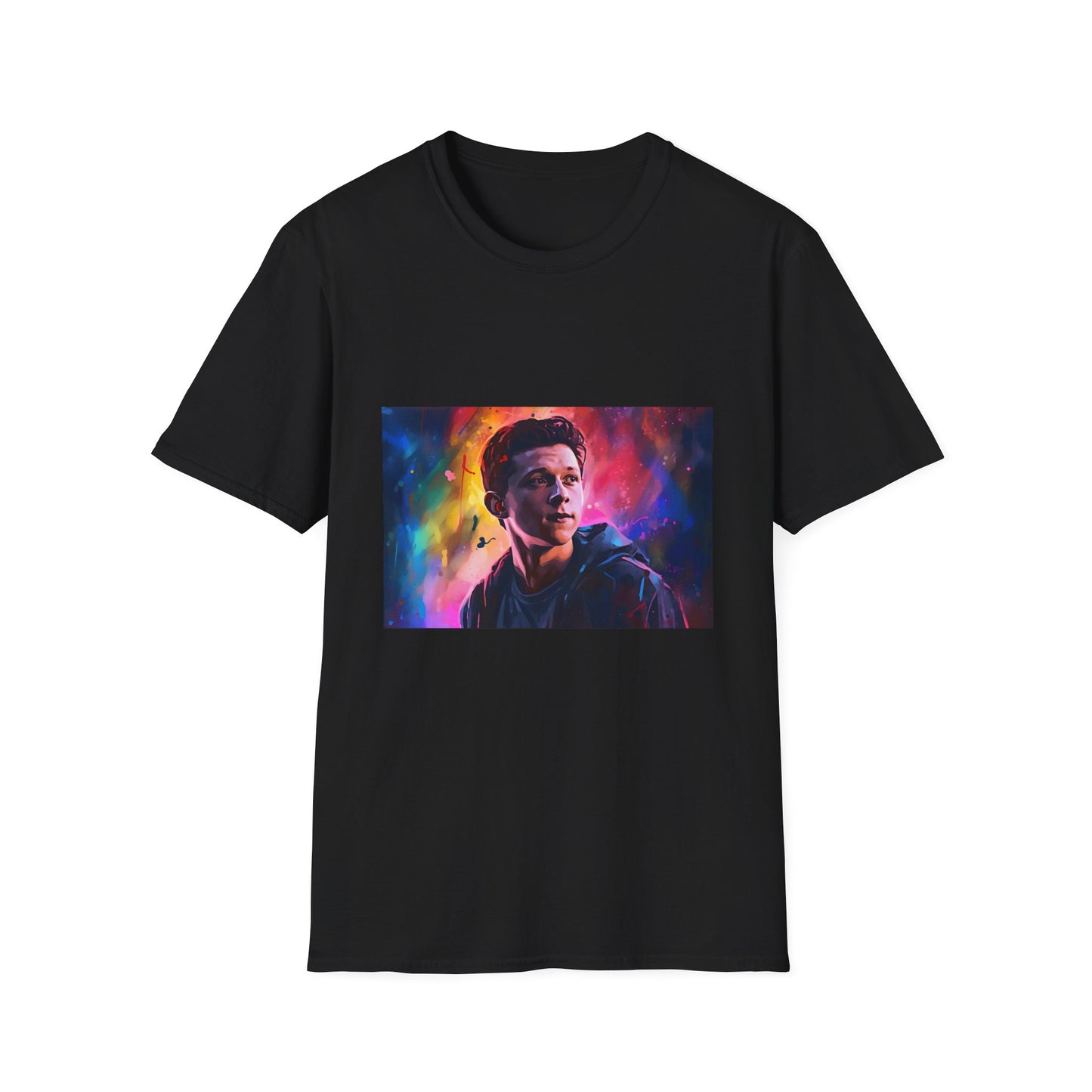 🎨 Neon Radiance: Capturing the Essence of Tom Holland 🎨 | T-Shirt | Cotton, Crew neck, DTG, Men's Clothing, Neck Labels, Regular fit, T-shirts, Women's Clothing | Prints with Passion