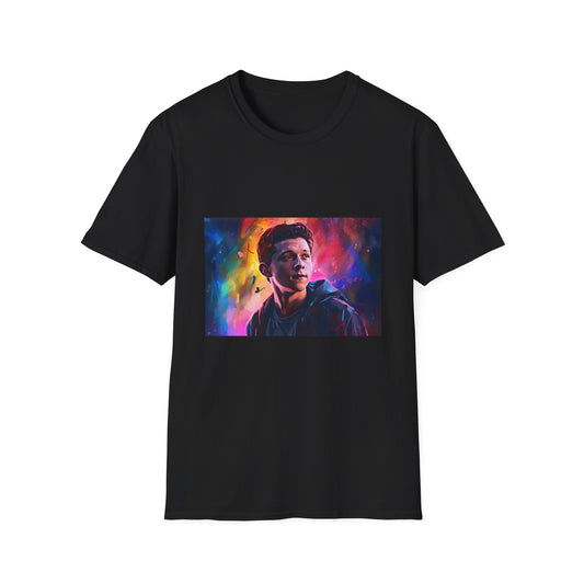 Neon Radiance: Tom Holland's Watercolor Odyssey | T-Shirt | Art, Fashion, Graphic Tee, Neon Colors, Painting, Style, T-Shirt, Tom Holland, Trendy, Watercolor | Prints with Passion