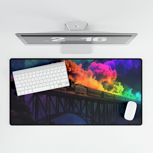 Ghostly Train Crossing Rainbow Bridge Gaming XXL Extended Desk Mat