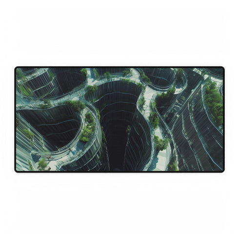 Glass Maze Growing Through Skyscrapers — XL & XXL Desk Mat — Full Top-Down Artwork View