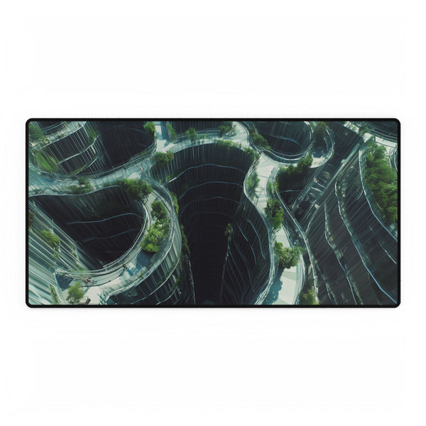 Glass Maze Growing Through Skyscrapers — XL & XXL Desk Mat — Full Top-Down Artwork View