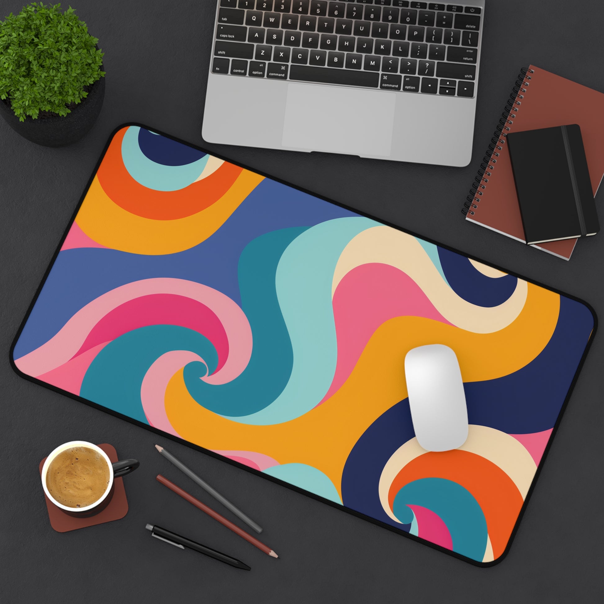 "Vibrant Retro Waves Desk Mat for Stylish Workspace Decor"