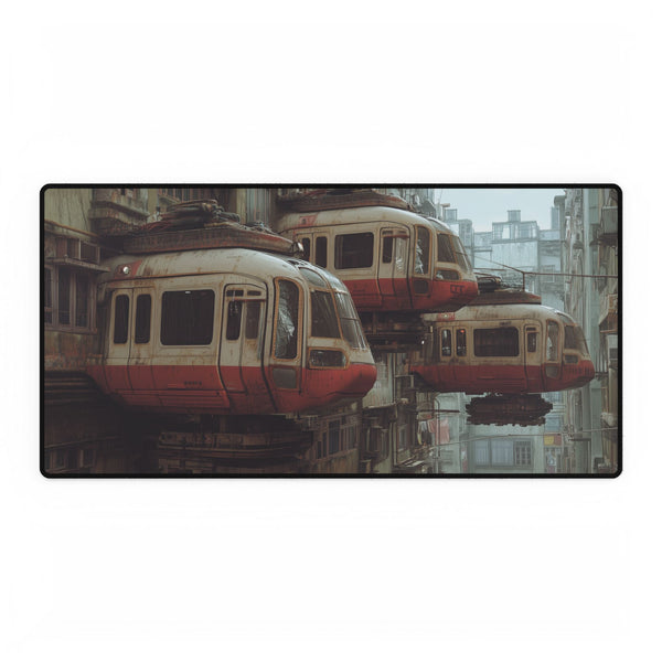 Sci-Fi City with Floating Trains — XL & XXL Desk Mat — Full Top-Down Artwork View