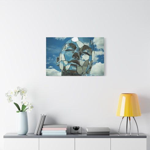 Mirror Fragments Forming a Face in Sky Stretched Canvas Wall Art