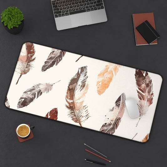 Boho Feathers Desk Mat | Desk Mat | Accessories, Back-to-School, Desk, Fall Bestsellers, Home & Living, Mouse pad, Mouse Pads, Mousepad, Seasonal Picks, Stationery, TikTok | Prints with Passion