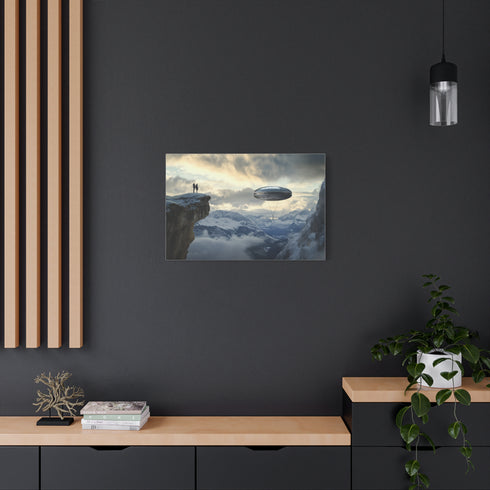 Sky Ship Tethered to Mountaintop Stretched Canvas Wall Art