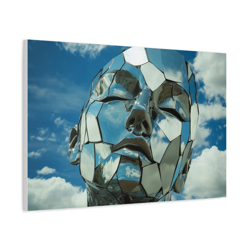 Mirror Fragments Forming a Face in Sky Stretched Canvas Wall Art