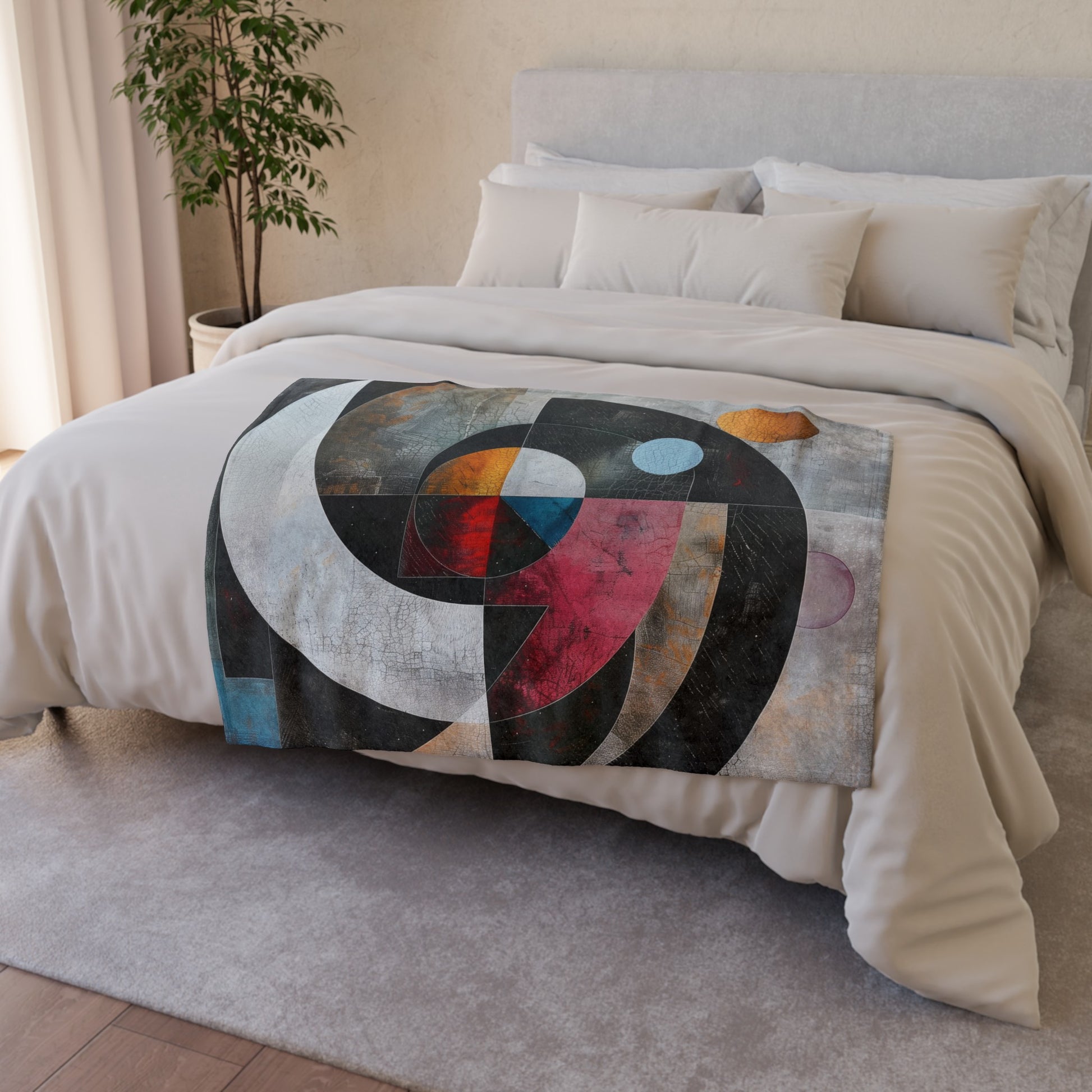 Elevate your space with our Geometric Escape Blanket: Sacred Geometry Harmony. Explore the intricate details of sacred geometry through abstract shapes