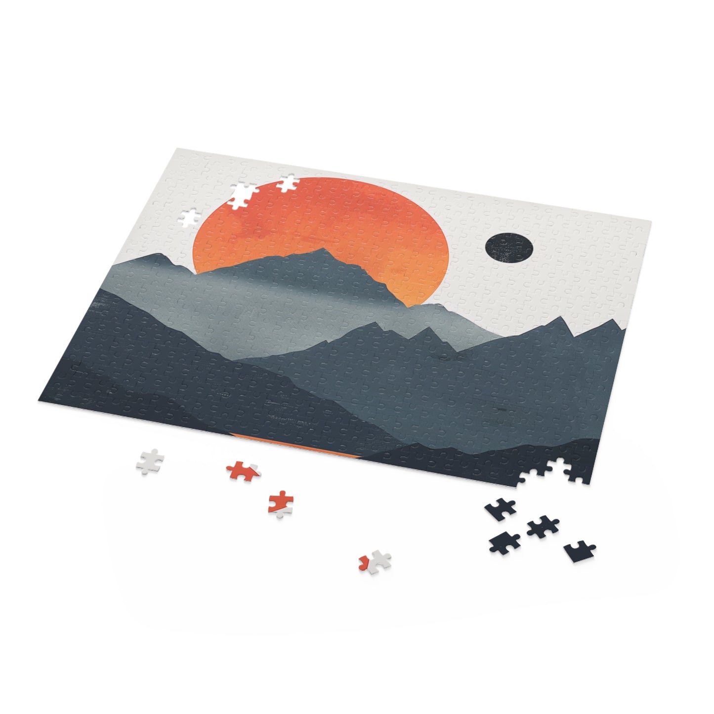 "Sunrise Mountain Range Puzzle - Relaxing jigsaw puzzle featuring minimalist mountain landscape at sunrise"