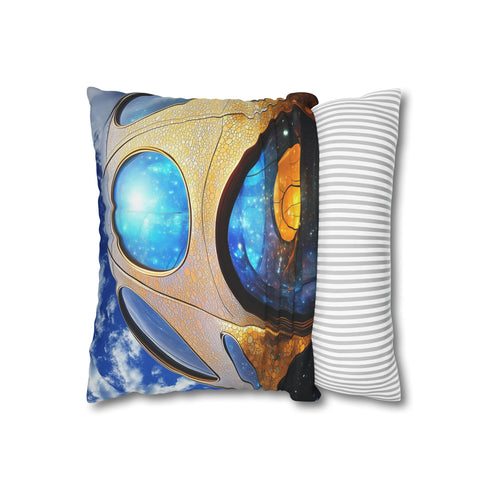 Solar Cathedral Floating in Orbit — 40×40 Cushion Cover — Sofa & Living Room Lifestyle View