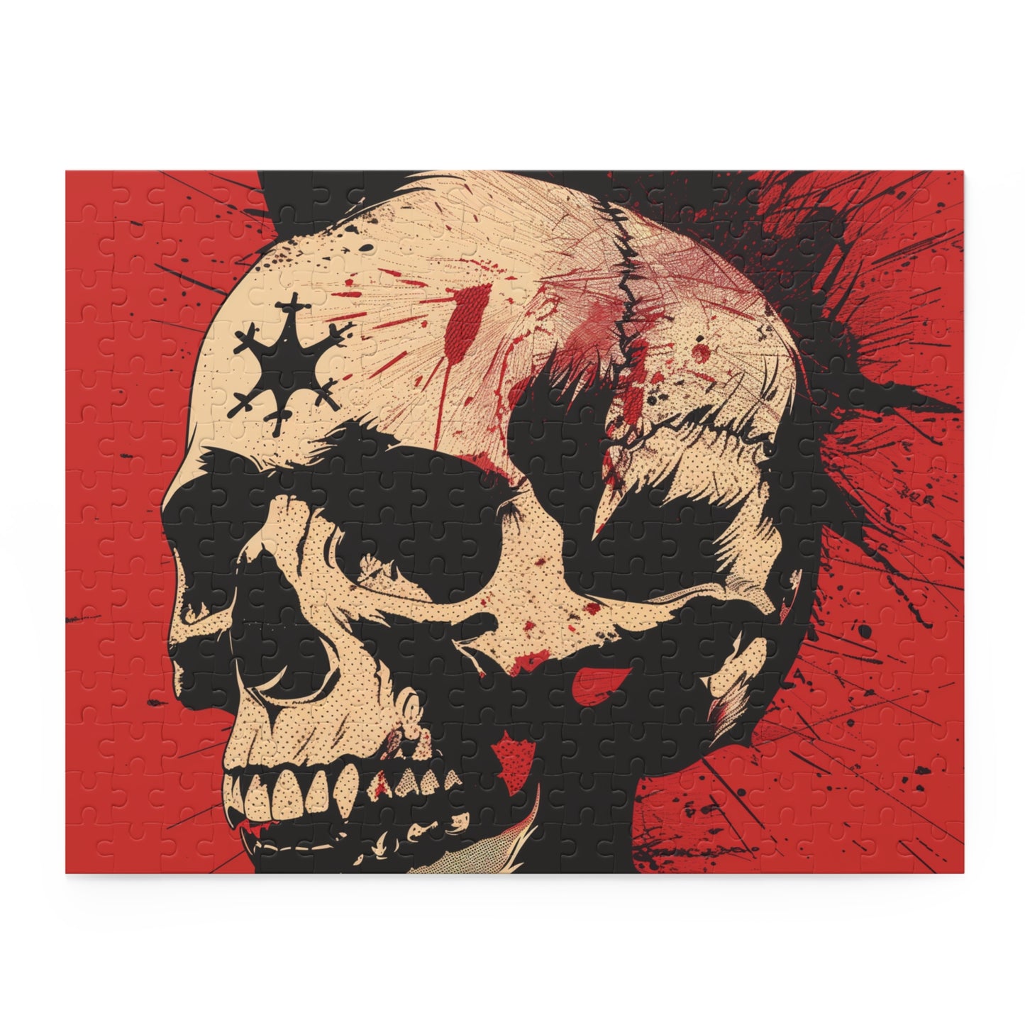 "Colorful Punk Rock Skull Jigsaw Puzzle - Test your skills with intricate design and vibrant colors - perfect for rock enthusiasts"