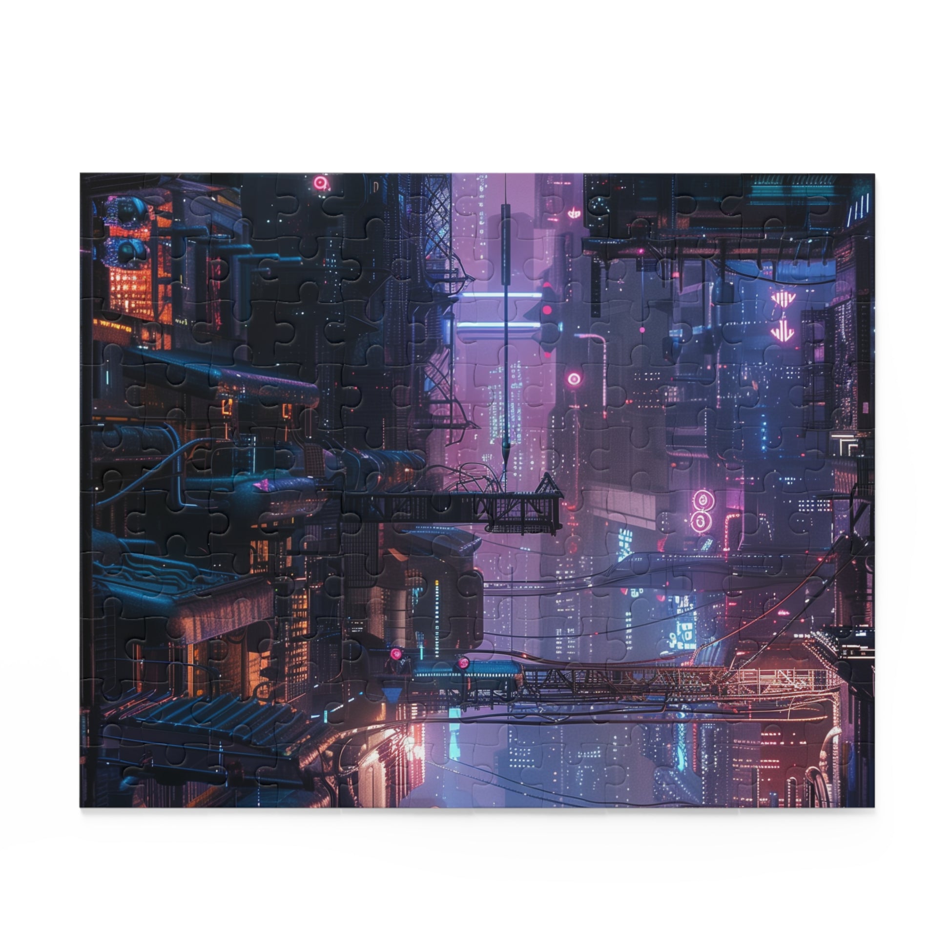 "Neon Cityscape Cyberpunk jigsaw puzzle with vibrant colors and intricate details"