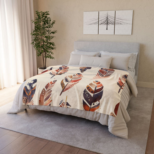 Bohemian Artisan Feathers Seamless Pattern Plush Fleece Throw Blanket - View 9 | Prints With Passion
