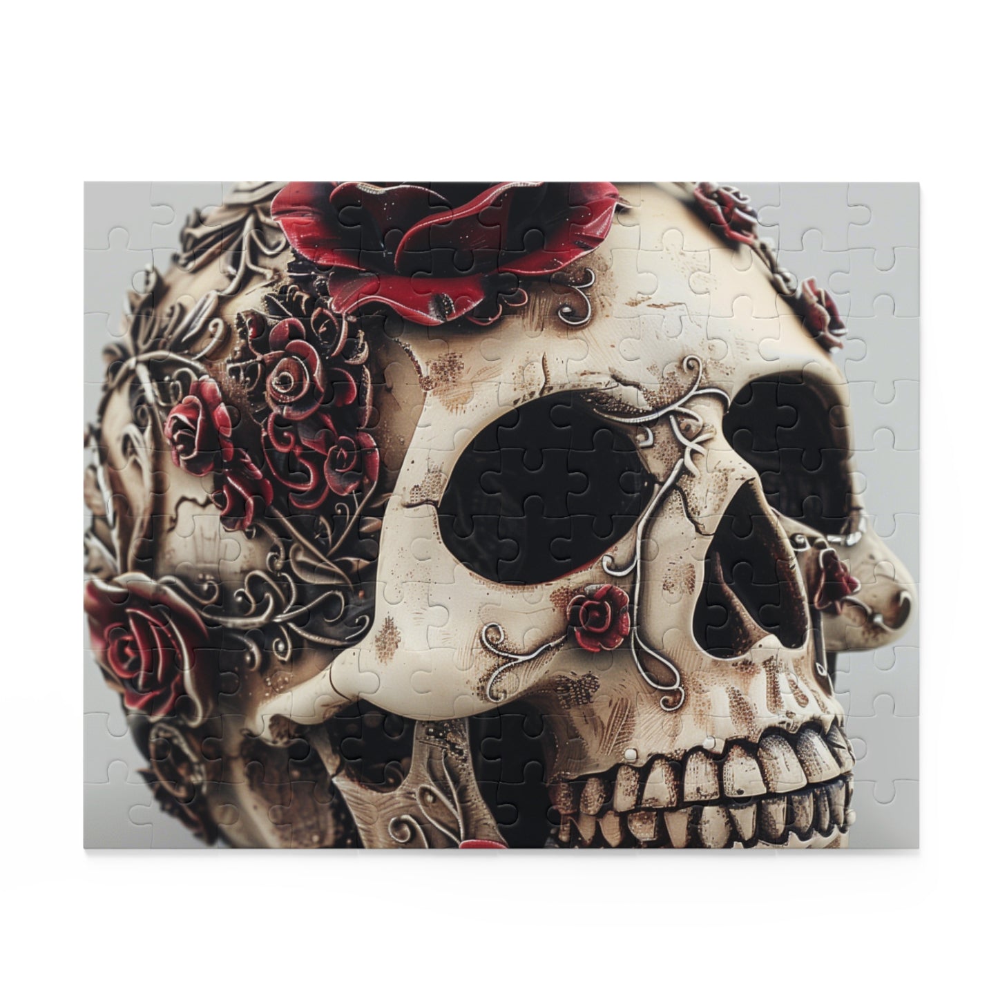 Gothic Rose Skull Jigsaw Puzzle - Intricate detailing and beautiful roses for a captivating challenge.