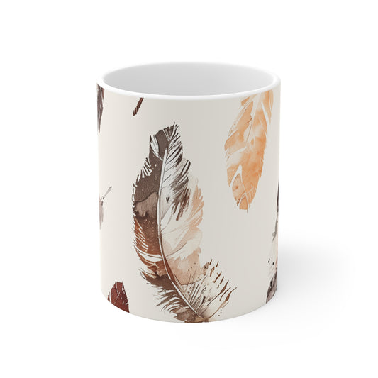 Boho Feathers Coffee Mug Delight | Mugs | 11 oz, Ceramic, Coffee Mugs, Home & Living, Kitchen, Mugs, Sublimation | Prints with Passion