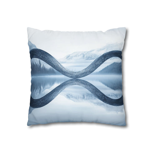 Mirrored River Bending into Infinity Loop (Edition II) — 40×40 Cushion Cover — Double-Sided Back & Concealed Zip Detail
