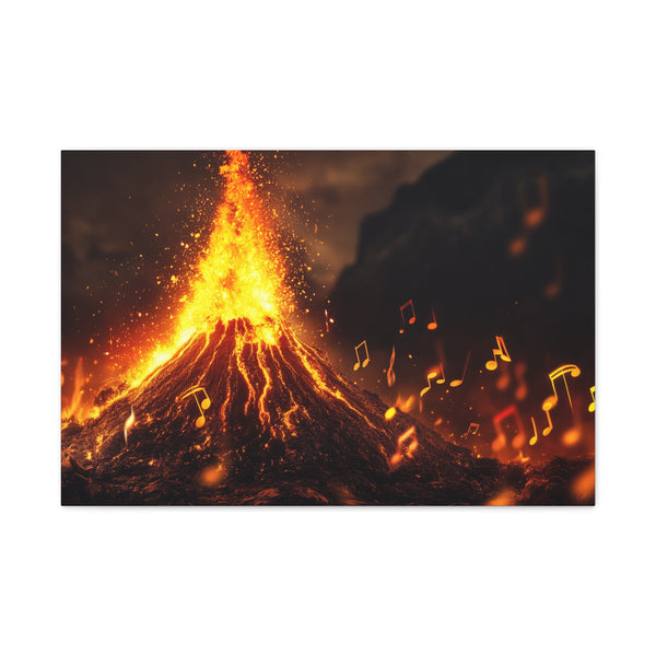 Volcano Erupting into Music Notes — Canvas Wall Art — Living Room Wall Lifestyle View