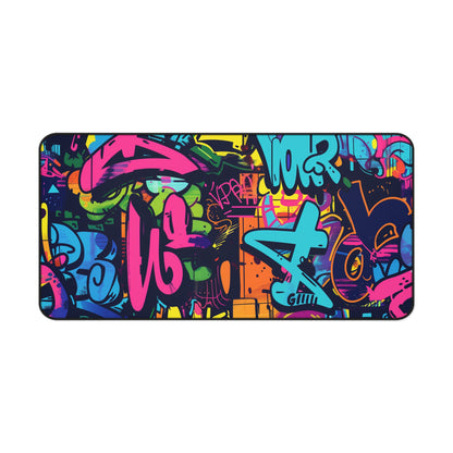 "Neon Urban Graffiti Desk Mat - Add Colorful Urban Style to Workspace"