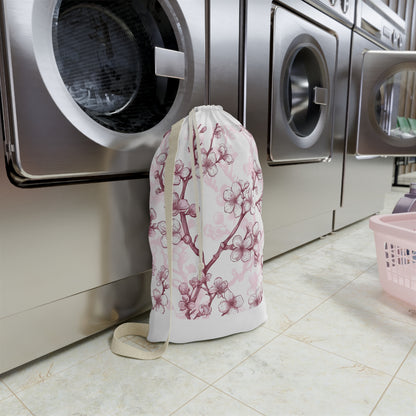 Cherry Blossom Laundry Bag - Stylish laundry storage with beautiful seamless pink and white pattern for an elevated routine.