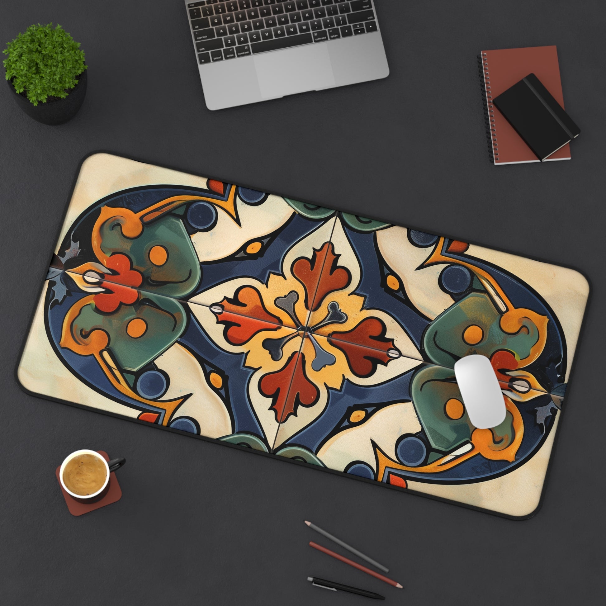 "Artisan Tiles Desk Mat - Add Style and Protection to Your Workspace with Traditional Tile Pattern"