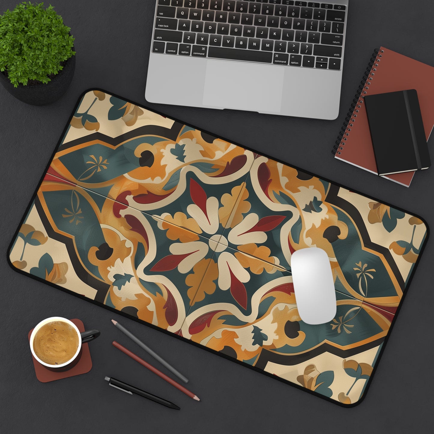 "Artisan Tiles Desk Mat - Elegant and stylish workspace accessory with seamless traditional tile design"