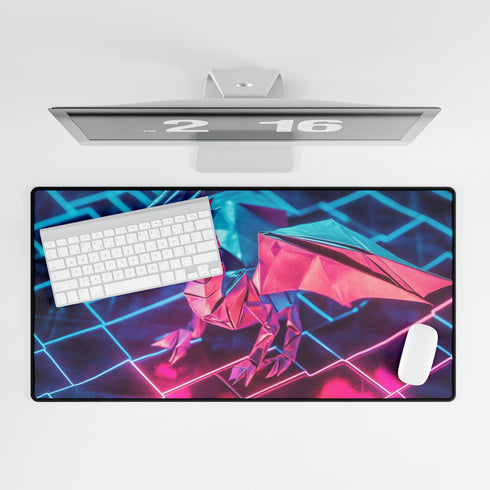 Origami Dragon over a Neon Grid — XL & XXL Desk Mat — Product Detail View 5