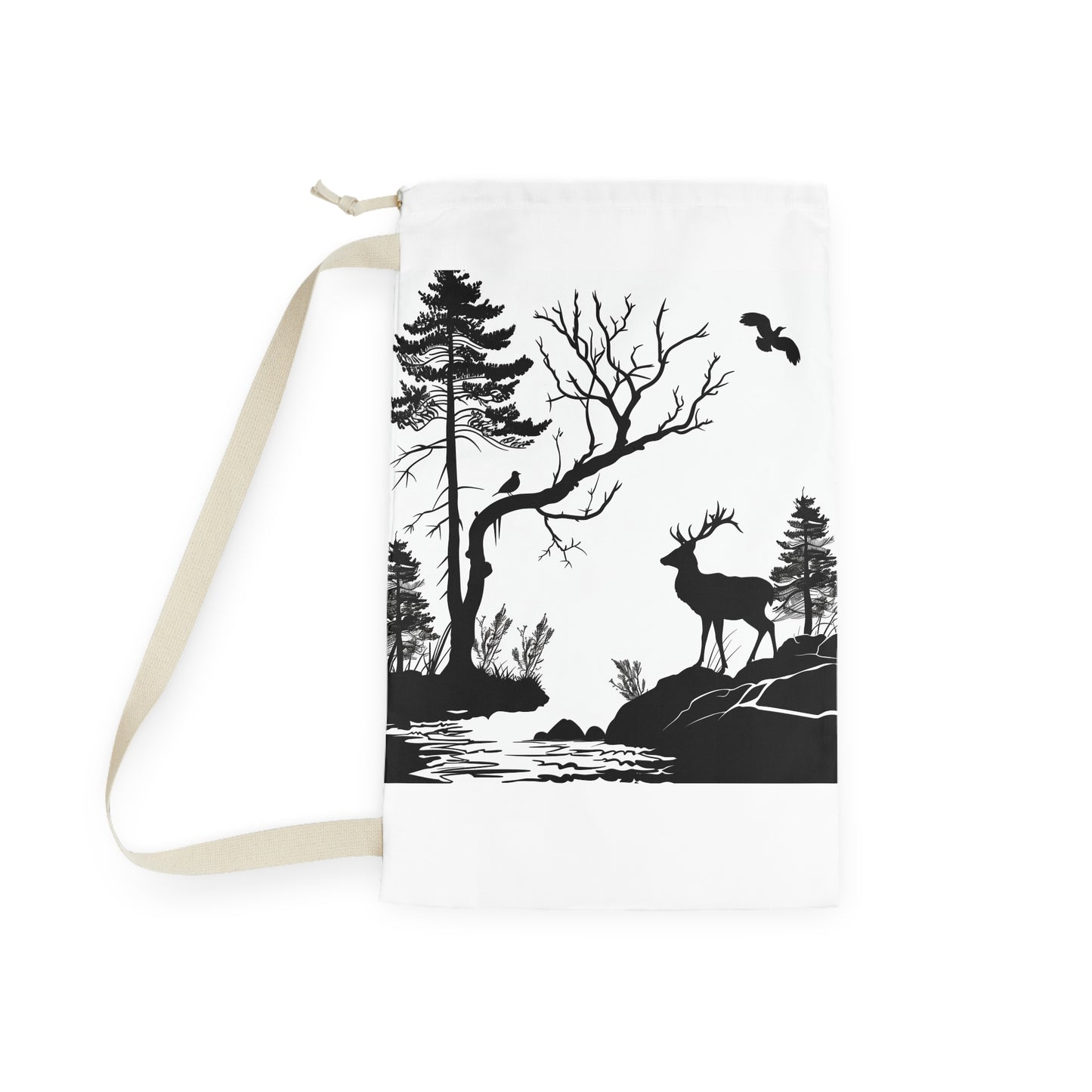 "Nature-inspired Wildlife Silhouette Laundry Bag for stylish laundry routine"