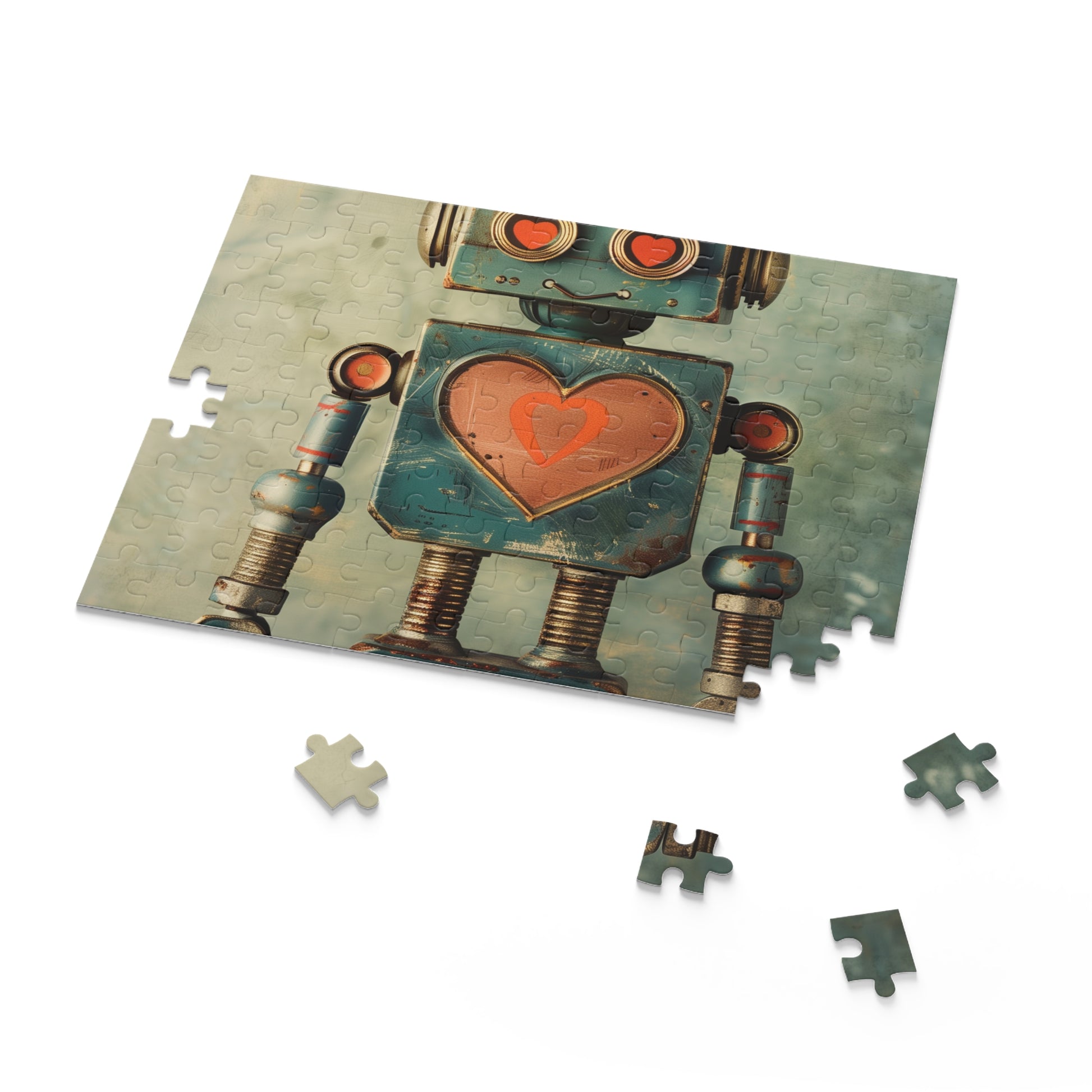 Retro Robot Love Jigsaw Puzzle - Fun and charming design for nostalgia and puzzle fans