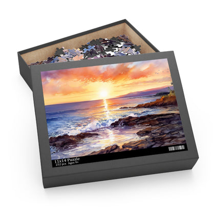 "Sunrise Beach Jigsaw Puzzle for a Relaxing Ocean Scene - Escape to Paradise with Breathtaking Sunrise Horizon View"