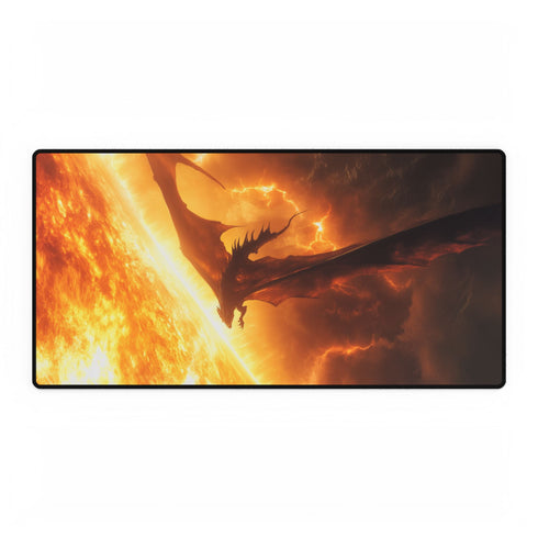 Solar Dragon Flying Between Suns — XL & XXL Desk Mat — Full Top-Down Artwork View